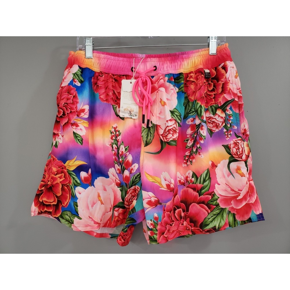 NEW agua bendita Cassius Men's Swim Trunks Floral Short Board Tropical Rainbow‎